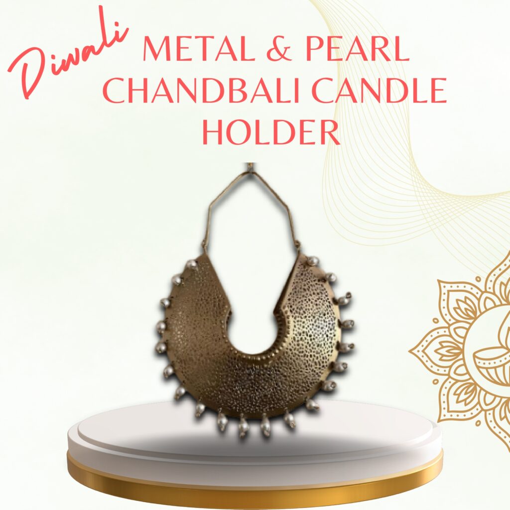 METAL AND PEARL CHANDBALI CANDLE HOLDER