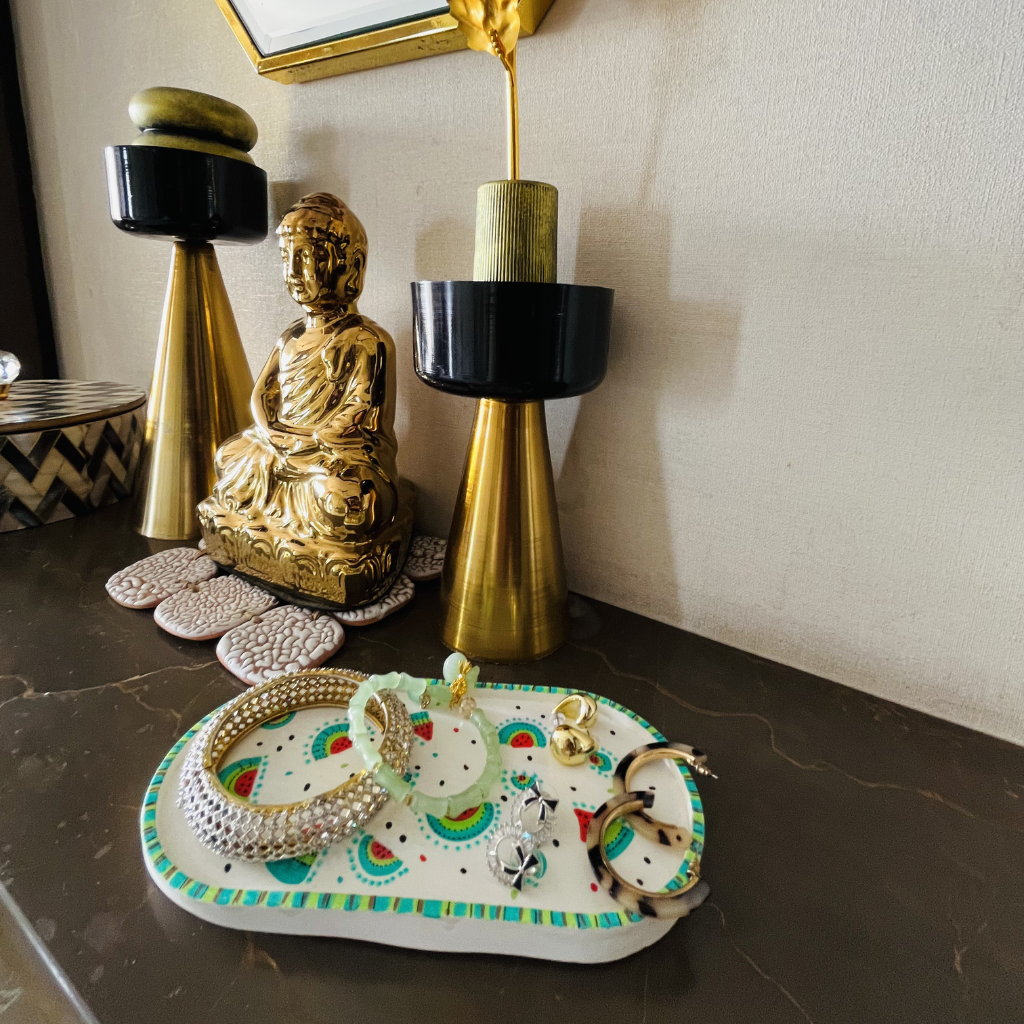 Deemeetastic Handcrafted Watermelon Trinket Tray, Multipurpose Jewellery, Makeup and Table Organiser, Home Decor Candle Tray