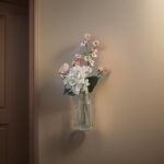 Wood and Glass Bottle Vase Wall Hanging with metal clasp