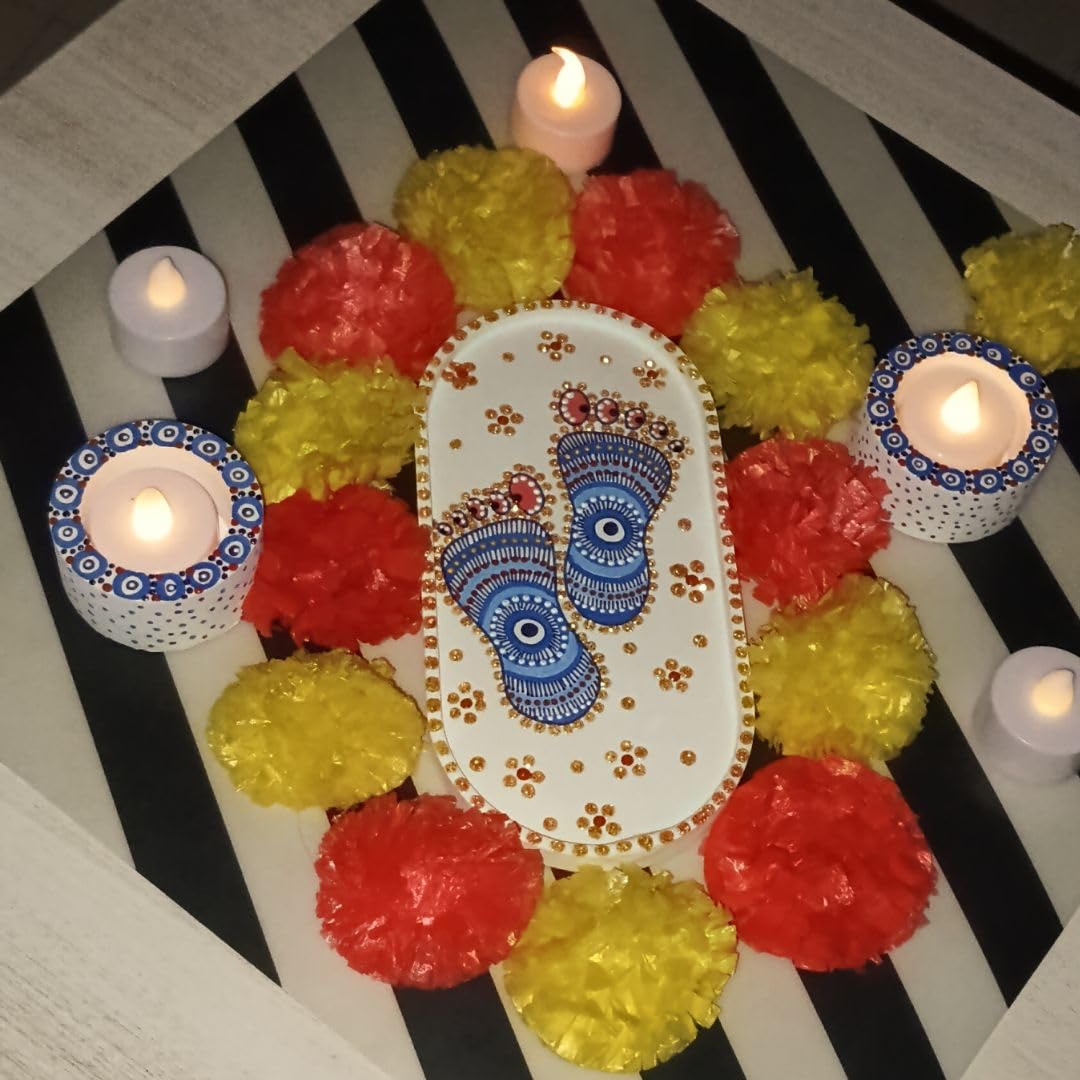 Evil Eye Lakshmi Charan Rangoli Tray and Tealight Candle Holders Set - Image 5
