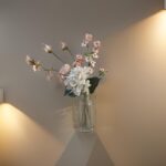 Wood and Glass Bottle Vase Wall Hanging with metal clasp