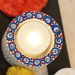Evil Eye Lakshmi Charan Rangoli Tray and Tealight Candle Holders Set