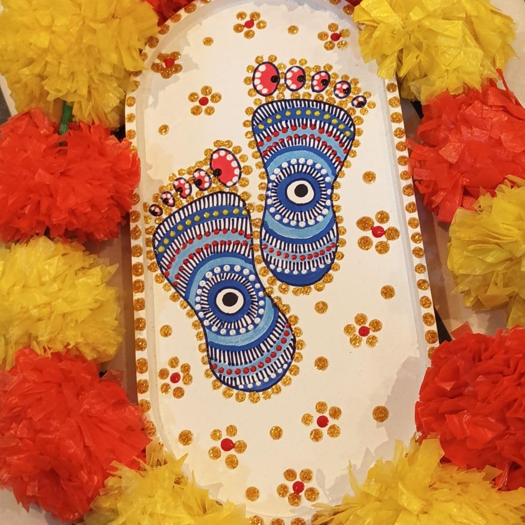 Evil Eye Lakshmi Charan Rangoli Tray and Tealight Candle Holders Set - Image 6