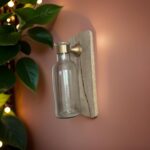 Wood and Glass Bottle Vase Wall Hanging with metal clasp