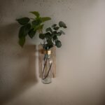 Wood and Glass Bottle Vase Wall Hanging with metal clasp