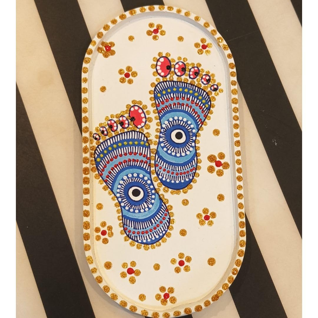 Evil Eye Lakshmi Charan Rangoli Tray and Tealight Candle Holders Set - Image 2