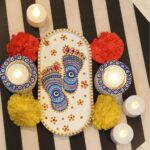 Evil Eye Lakshmi Charan Rangoli Tray and Tealight Candle Holders Set