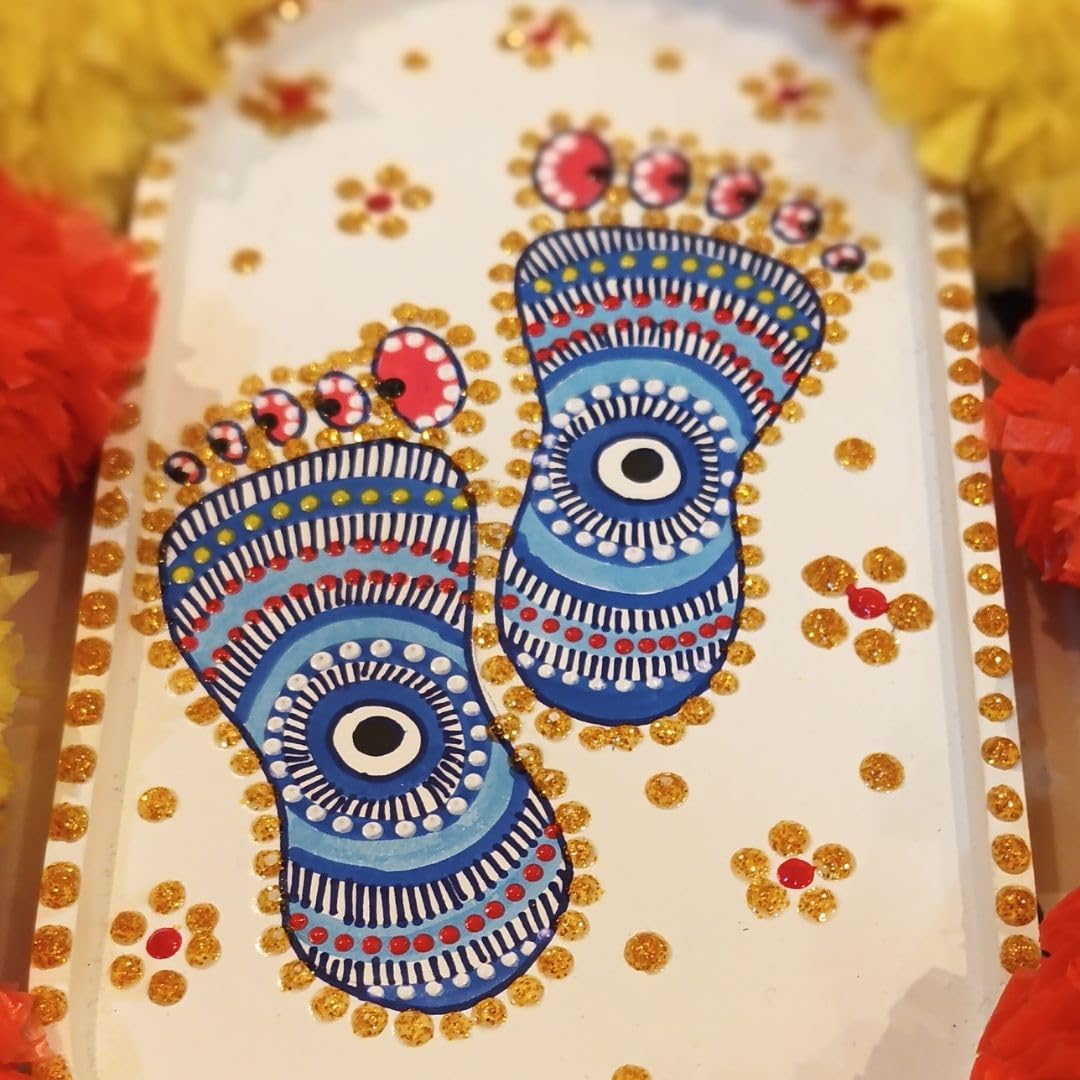 Evil Eye Lakshmi Charan Rangoli Tray and Tealight Candle Holders Set - Image 7