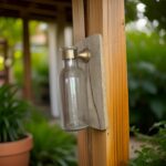 Wood and Glass Bottle Vase Wall Hanging with metal clasp
